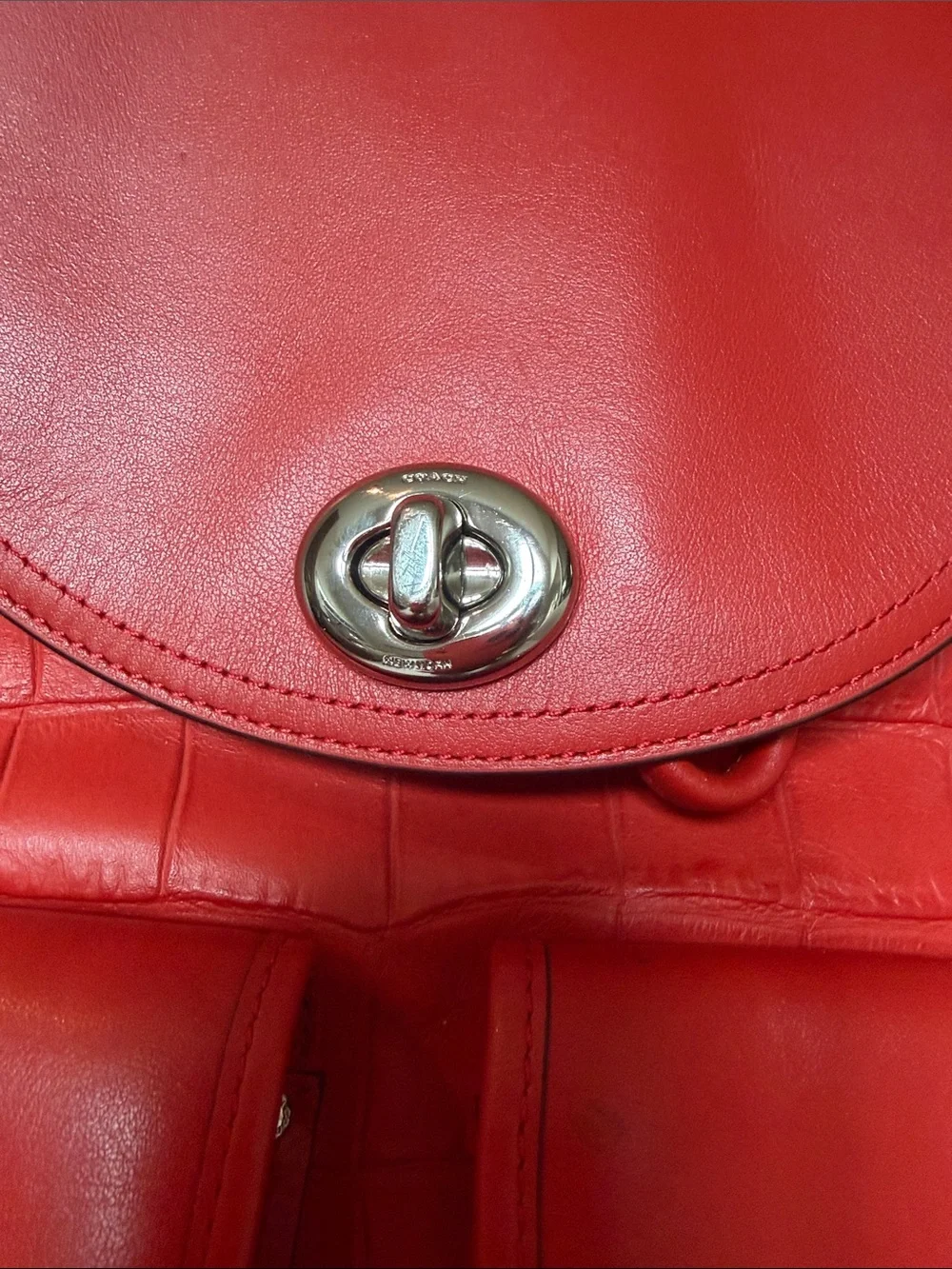 Bold Red Faux-Croc Backpack with Front Pockets Coach
